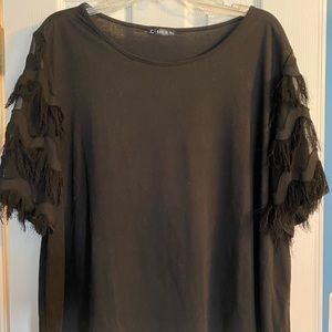 Black Boxy Shirt With Ruffle Sleeve